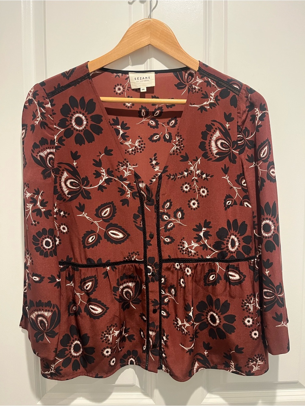 NWOT Sézane Leona Floral Paisley Print Silk Blouse Size 36 or US 4